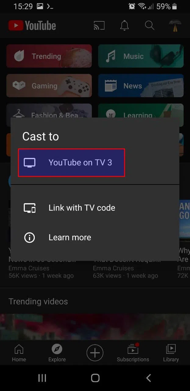 YouTube Android Connect to TV