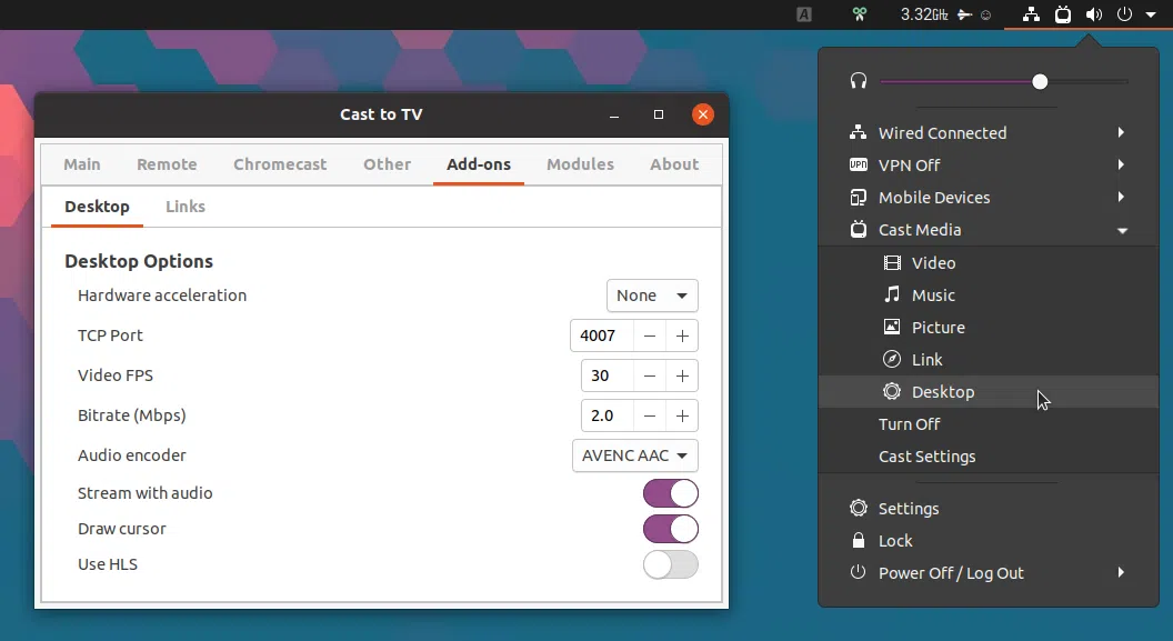 GNOME Shell desktop para Chromecast