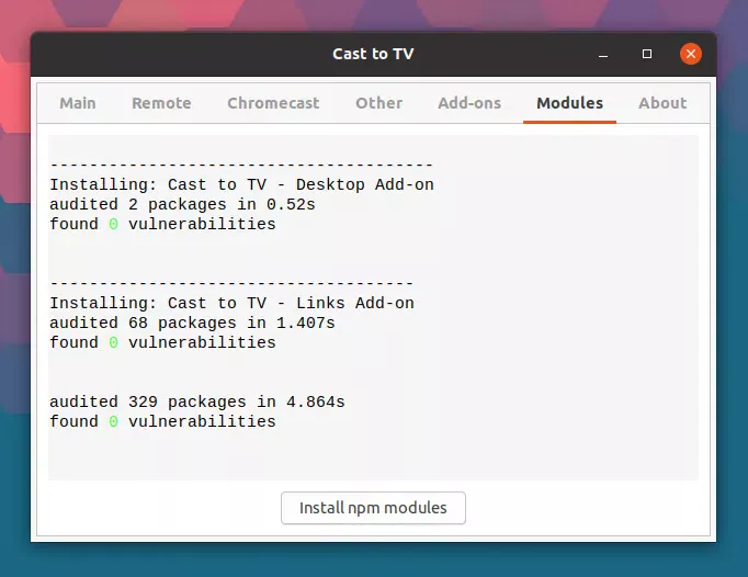 Cast para TV instalar npm módulos