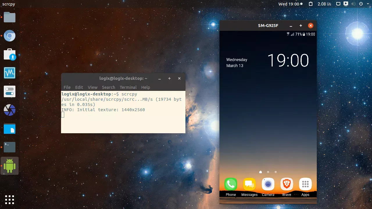 controle scrcpy Android do desktop Linux