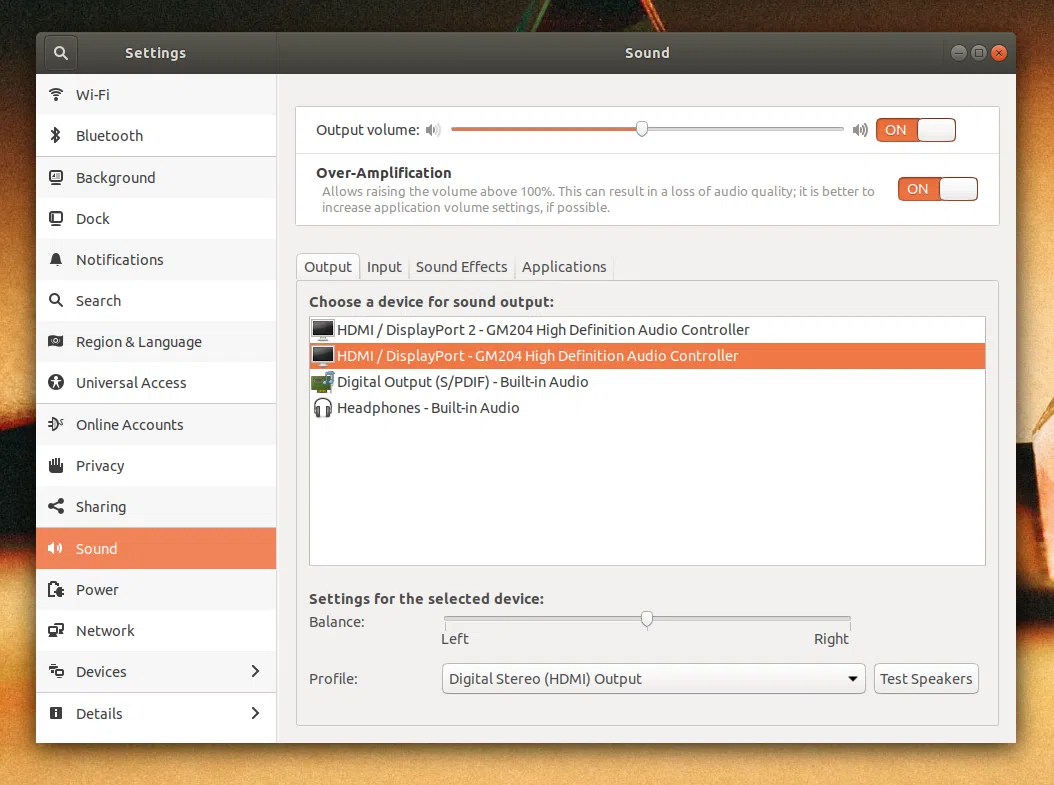 Configurações de som do Ubuntu