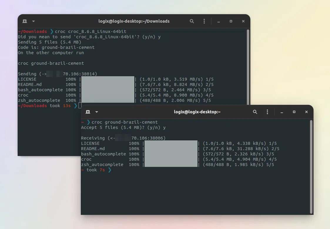 Linha de comando de transferência de arquivo criptografado por croc