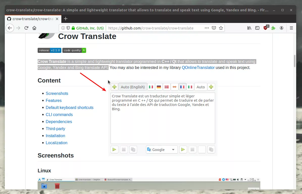Crow Translate Popup