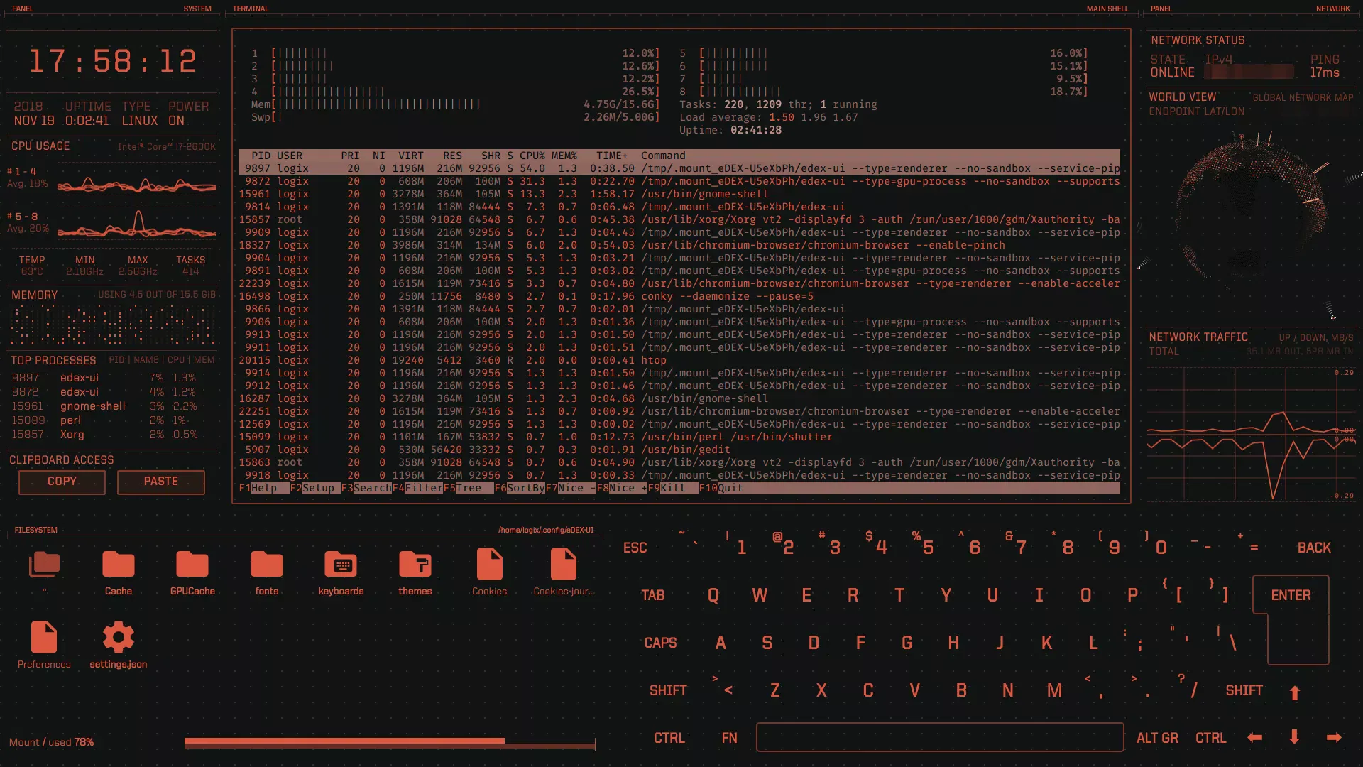 interface semelhante a tron eDEX UI