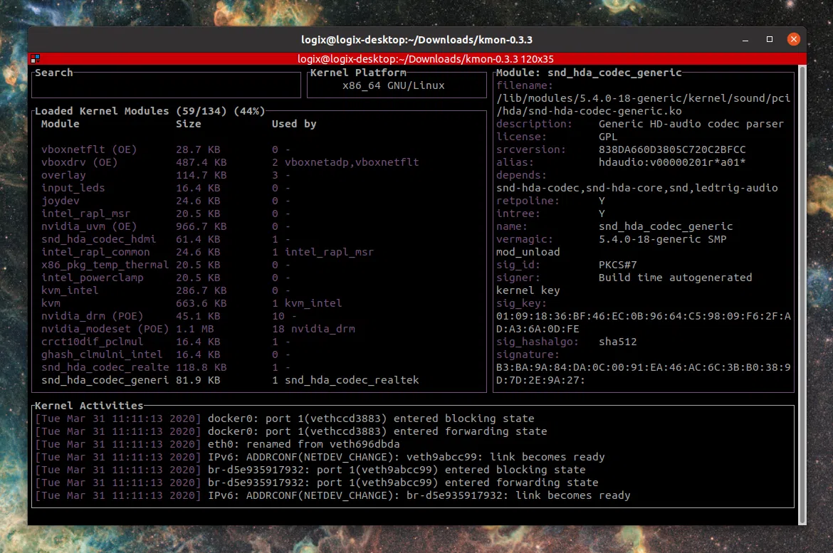 gerenciador de kernel kmon linux e monitor de atividade