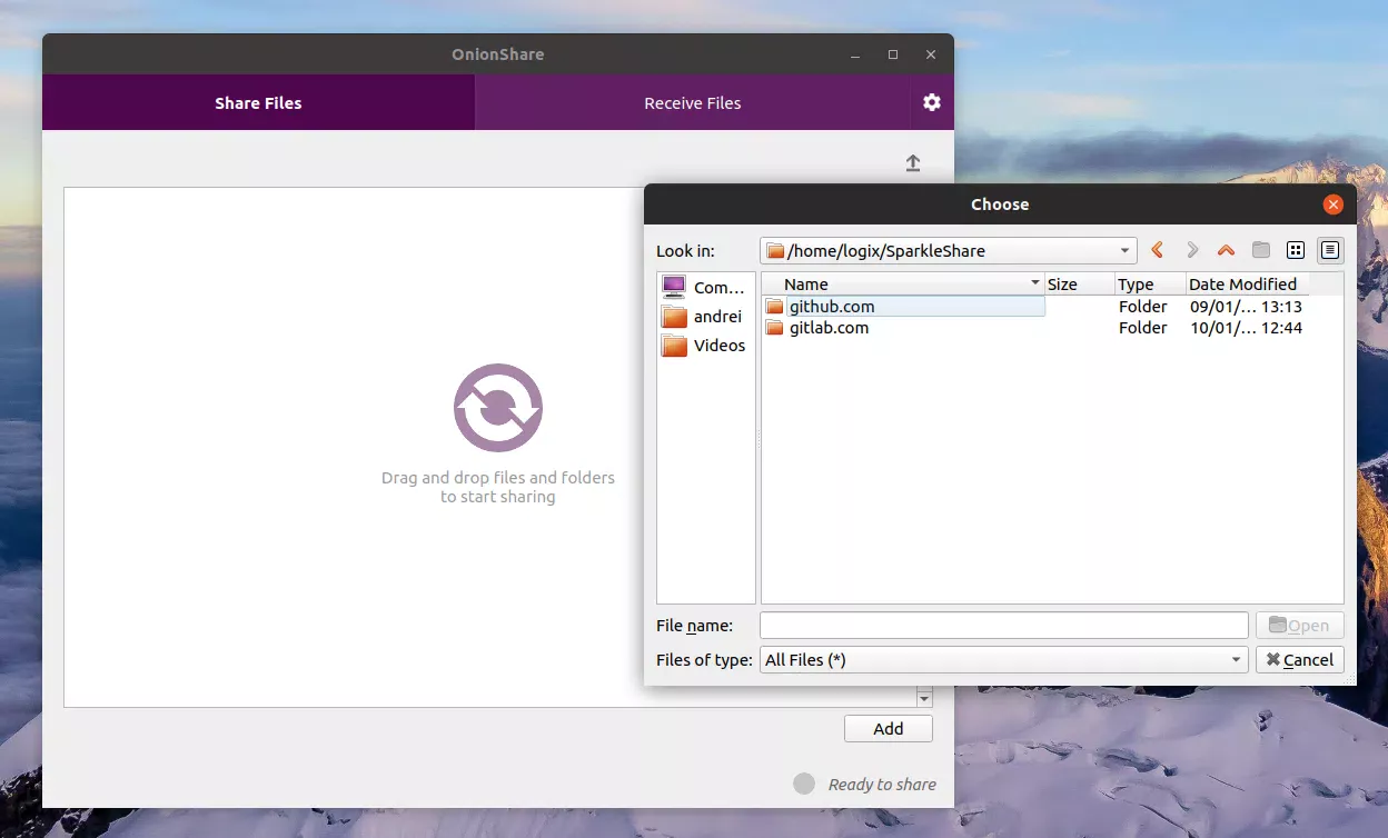 Onionshare add files