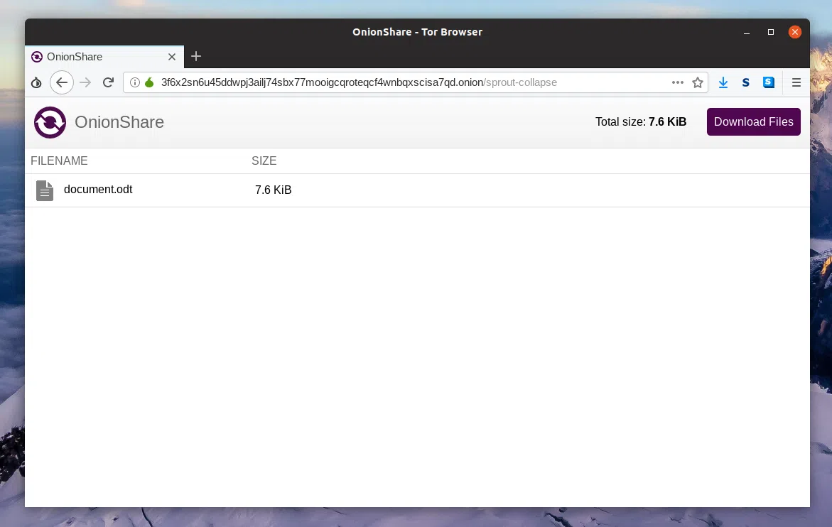 Arquivo compartilhado de download do navegador Tor
