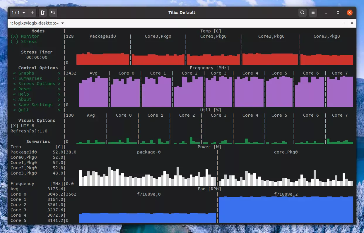 Ferramenta de monitoramento de CPU s-tui para o terminal Linux