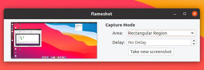Diálogo antes da captura do Flameshot