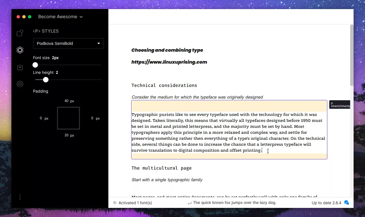Guia de visualização do Fontbase