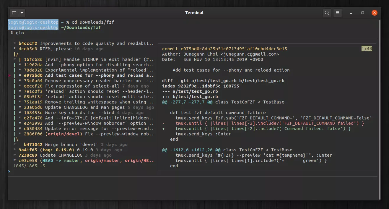 Visualizador de log git interativo com visualizações de arquivo para a linha de comando