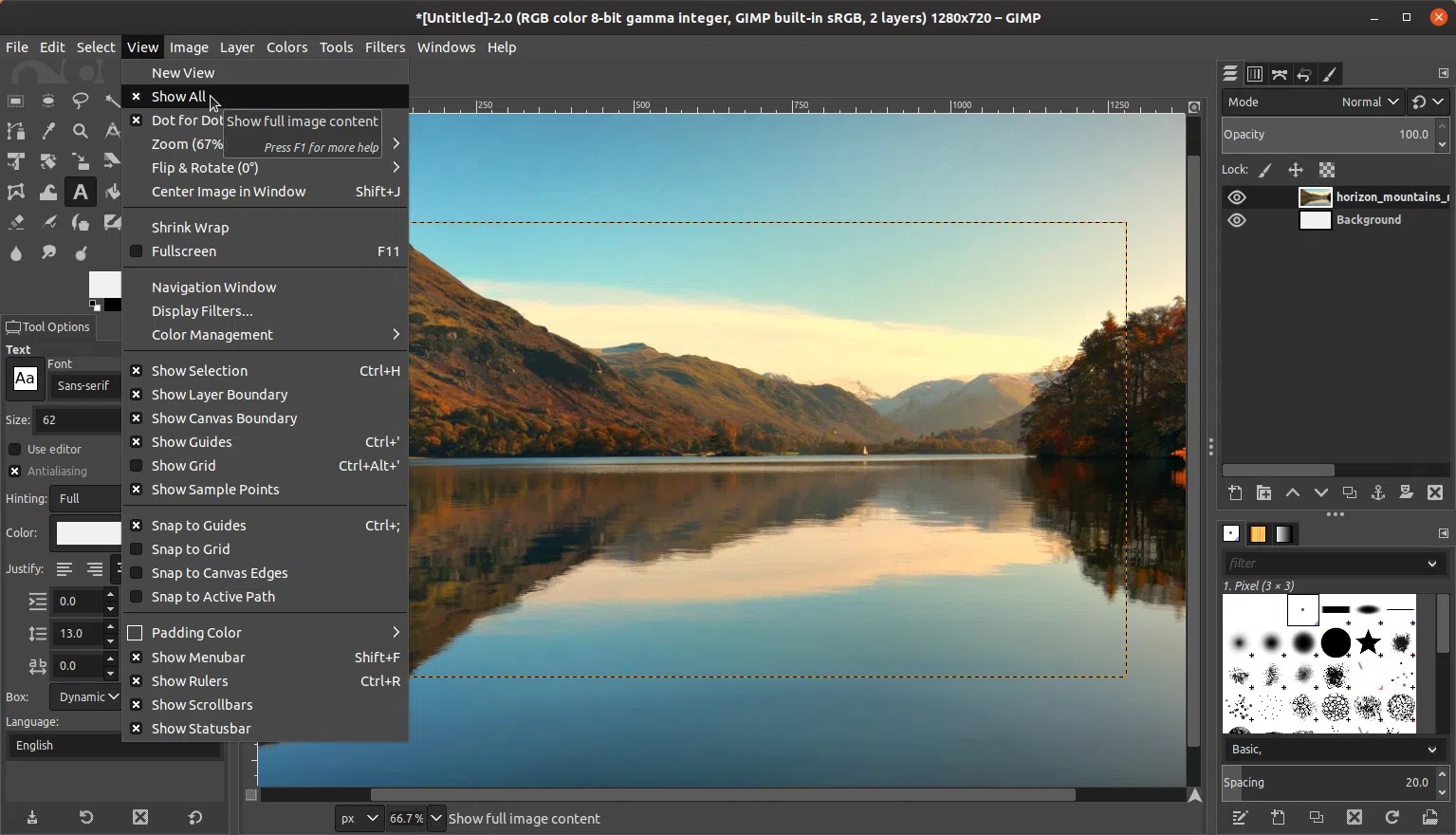 GIMP 2.10.14 Show All view mode