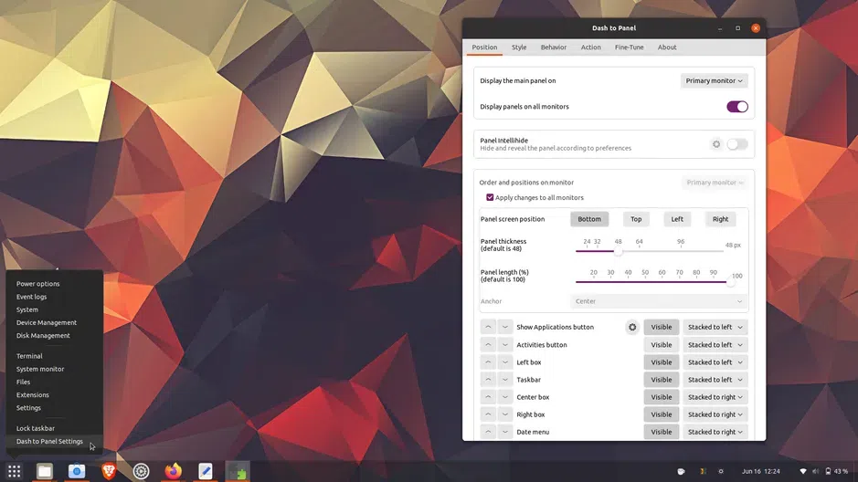 Dash to Panel GNOME 40 e configurações