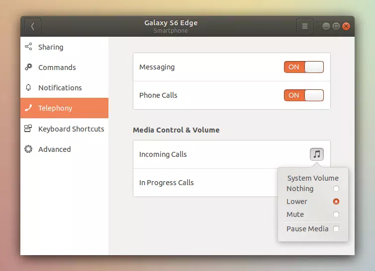 Configurações do GSConnect v13 alfa