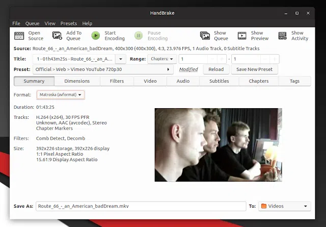 Tela do HandBrake 1.1.0