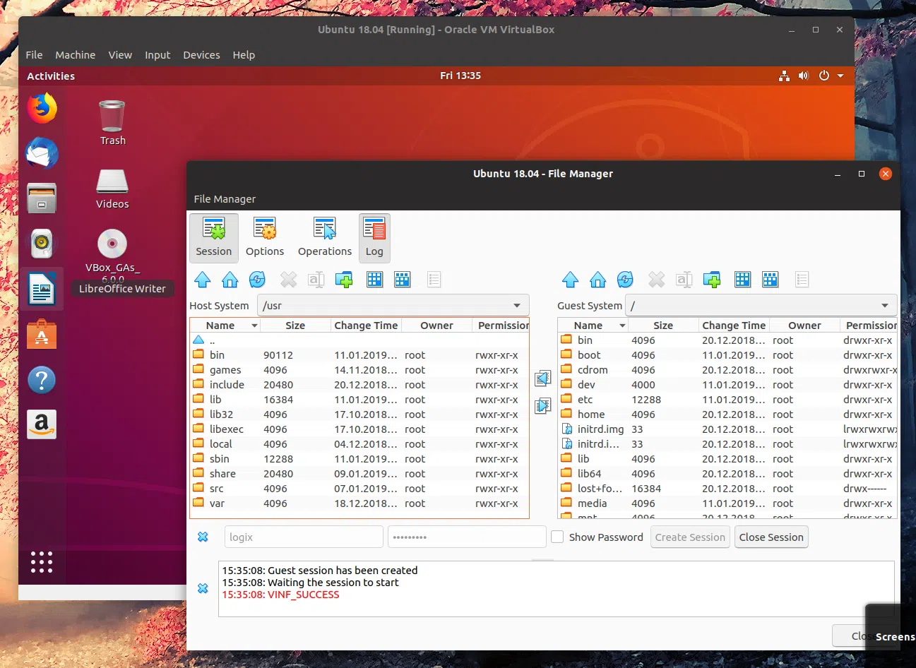 Gerenciador de arquivos VirtualBox Ubuntu 18.04 convidado
