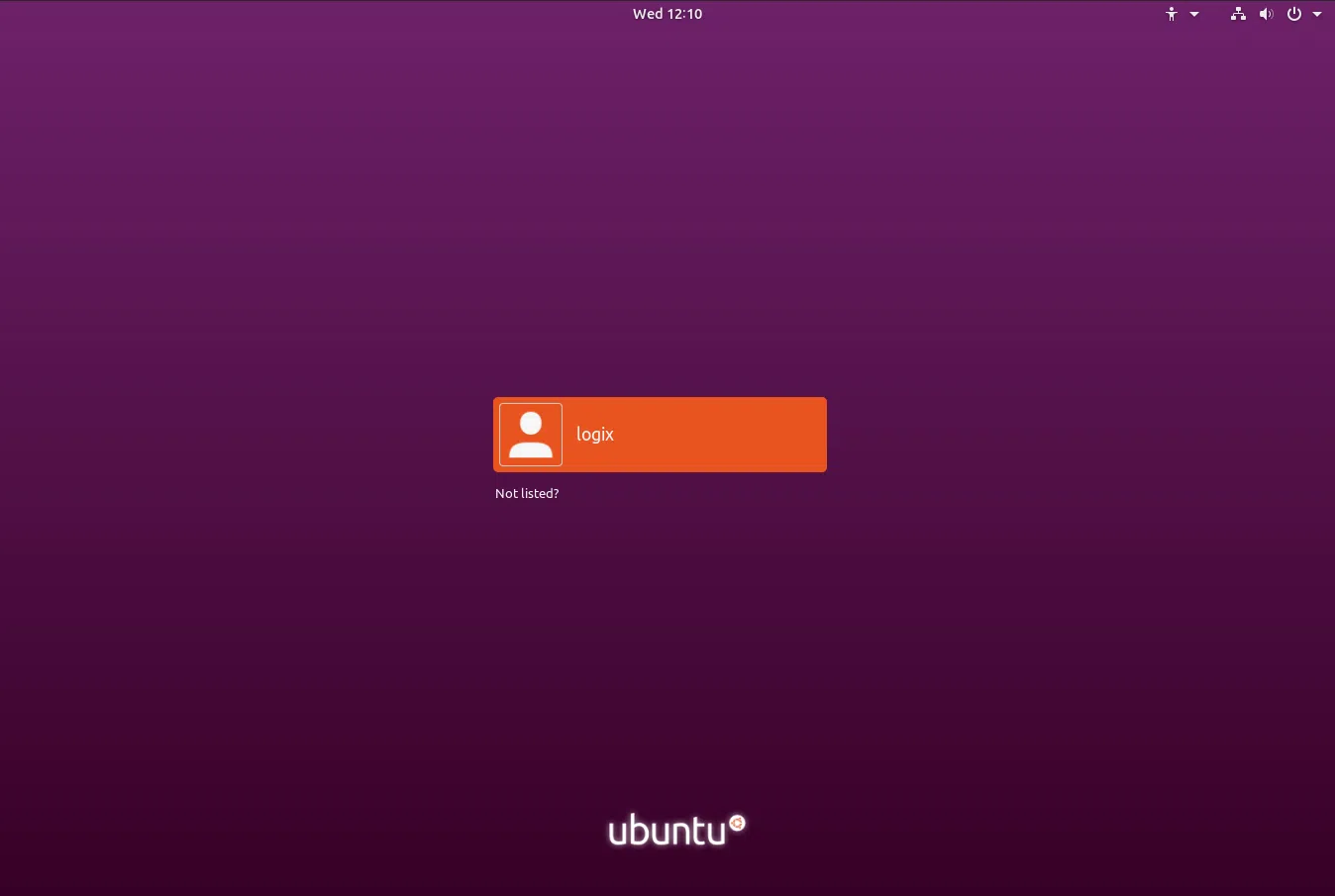 Captura de tela da tela de login do Ubuntu 18.10 Yaru