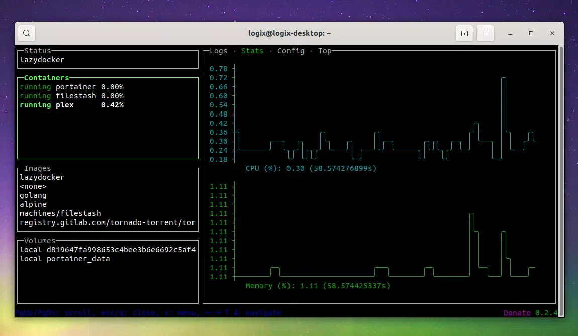 Interface de usuário do terminal LazyDocker Docker