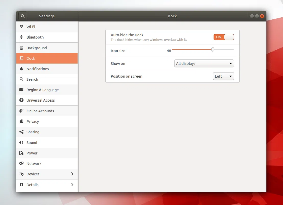 Configurações do Ubuntu Dock