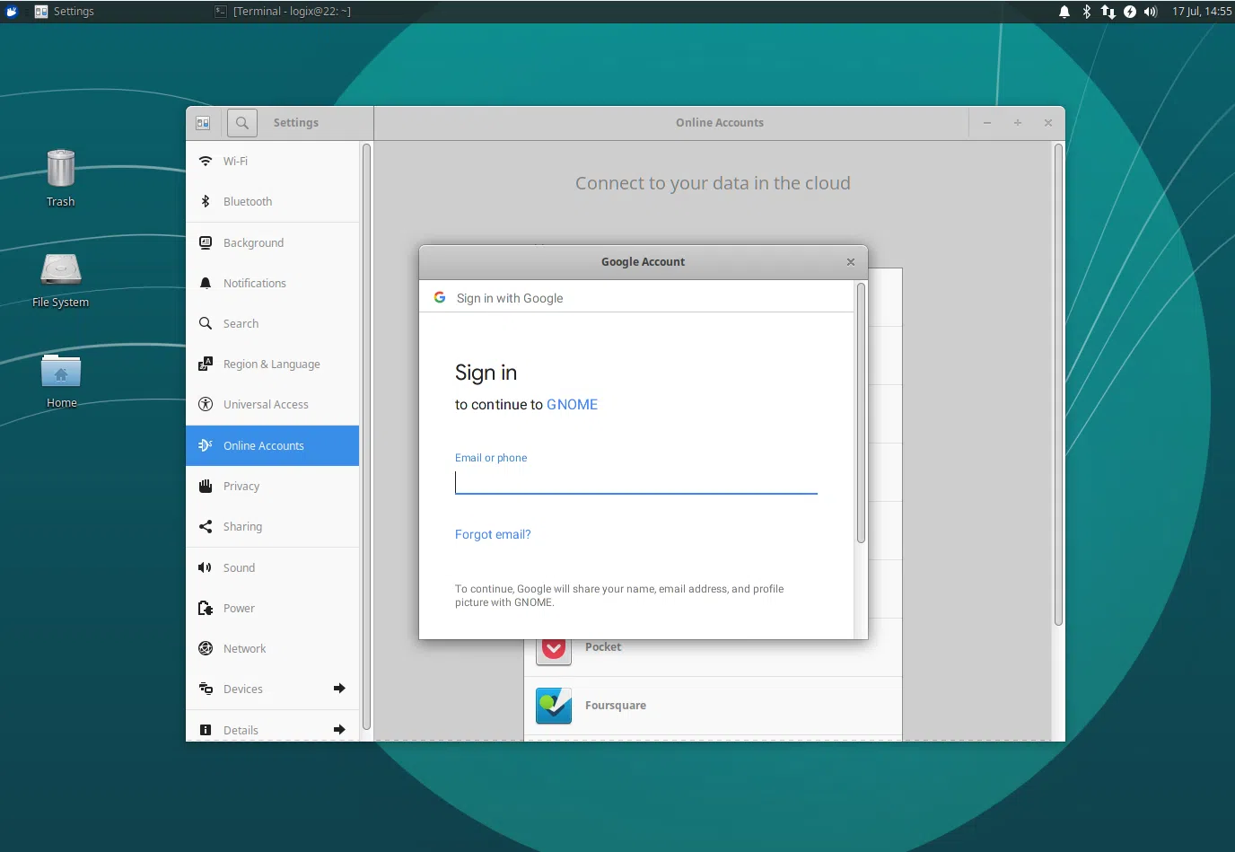 Contas online do Gnome no Xubuntu 18.04