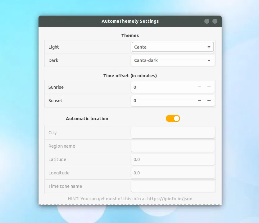 Configurações AutomaThemely