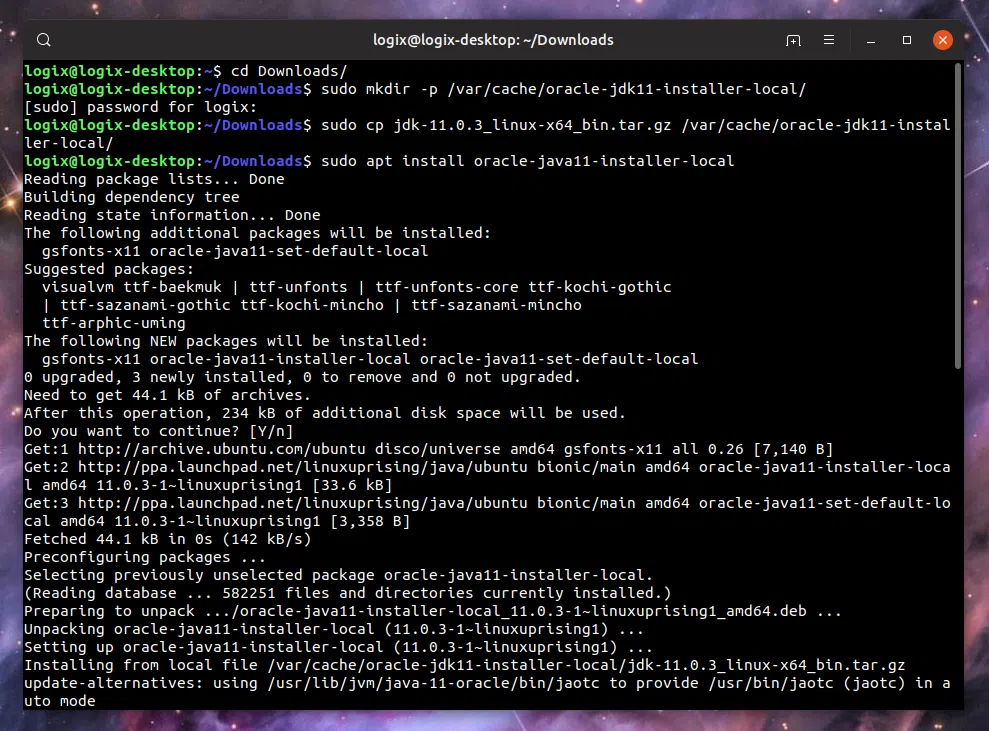 Instalador local do Oracle Java 11 para Ubuntu ou Linux Mint