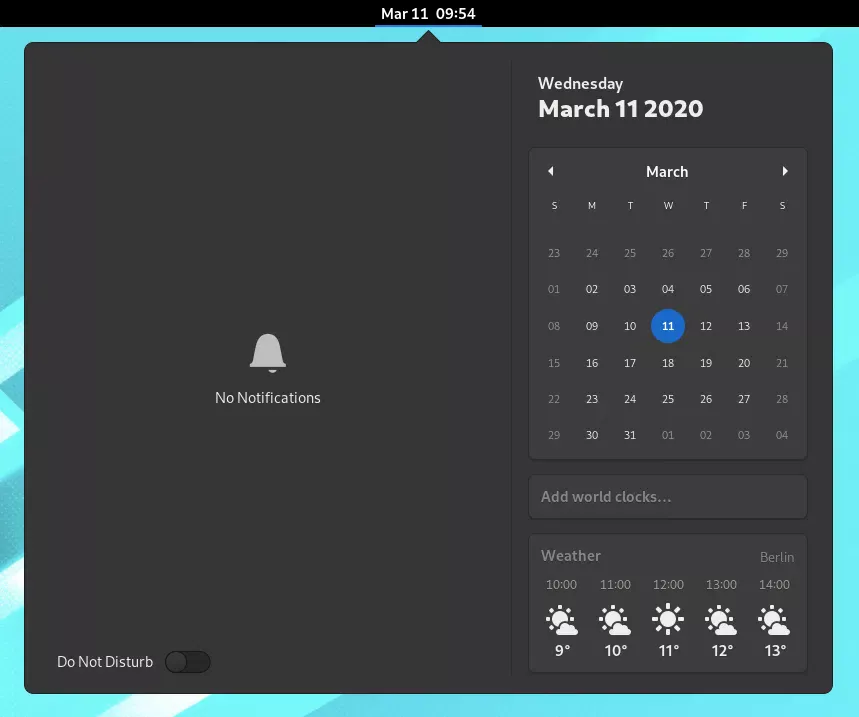 GNOME 3.36 screenshots clocks menu