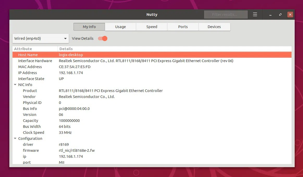 Nutty Network information in Ubuntu