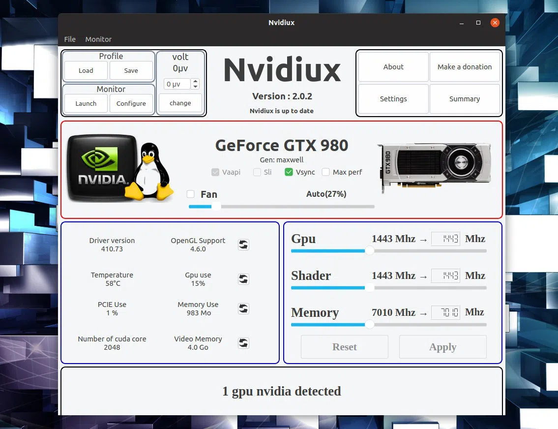 Software de overlock de GPU Nvidiux Nvidia para Linux