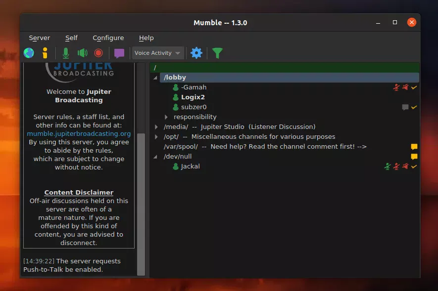 Tema escuro do Mumble 1.3.0