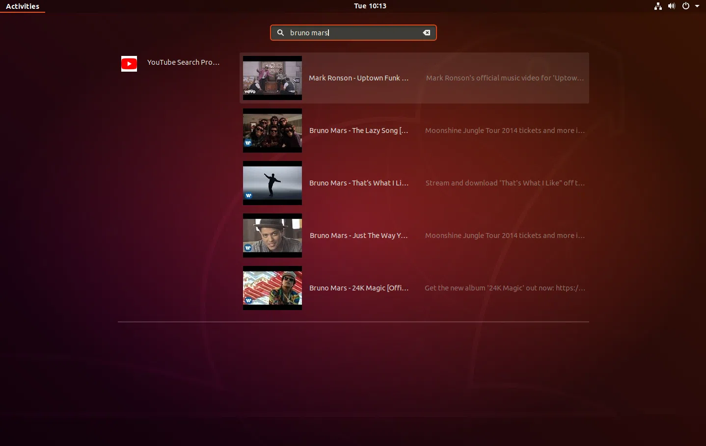 Provedor de pesquisa do Gnome Shell no YouTube
