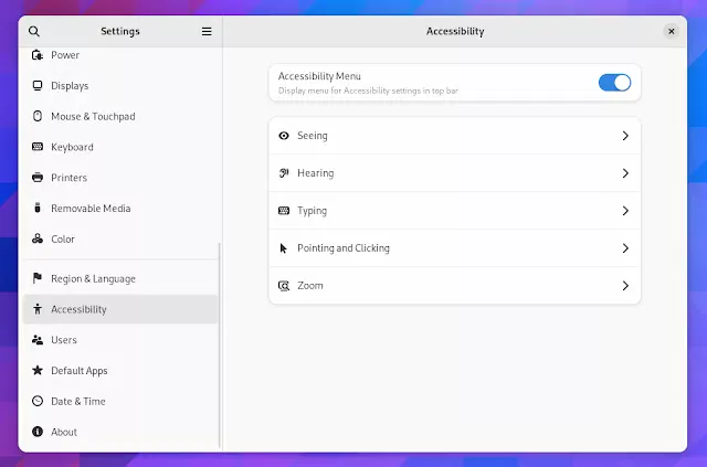 Configurações de acessibilidade do GNOME 44