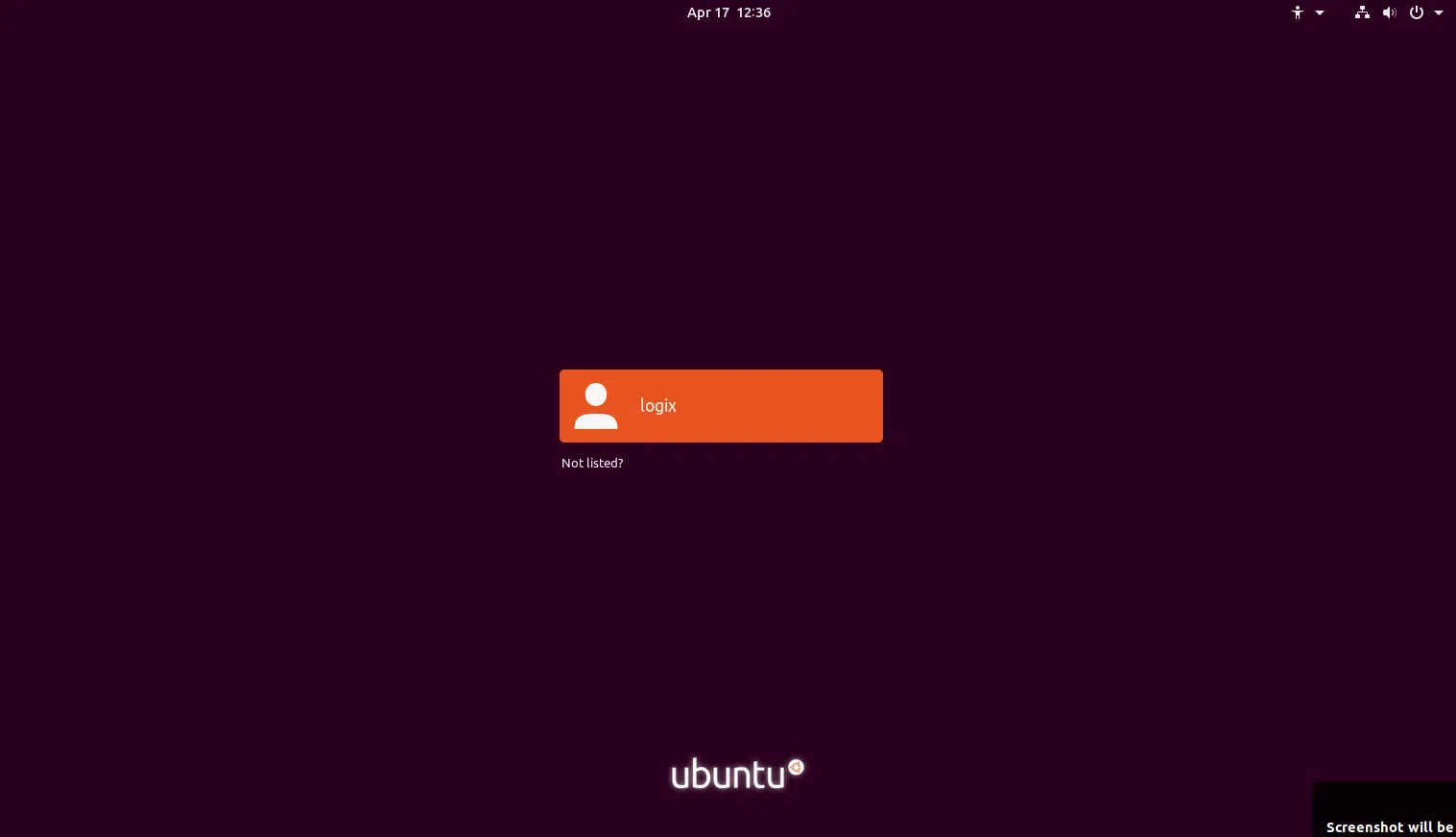 Tela de login do Ubuntu 19.04 Disco Dingo