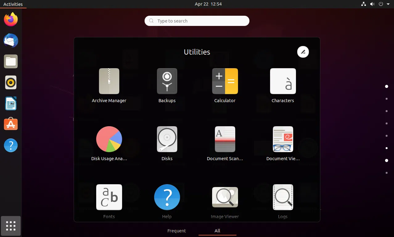 Ubuntu 20.04 screenshots appfolder