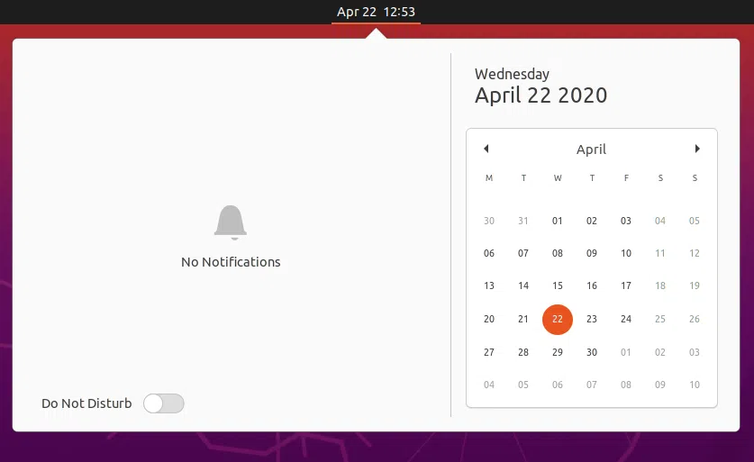 Ubuntu 20.04 screenshots do not disturb calendar