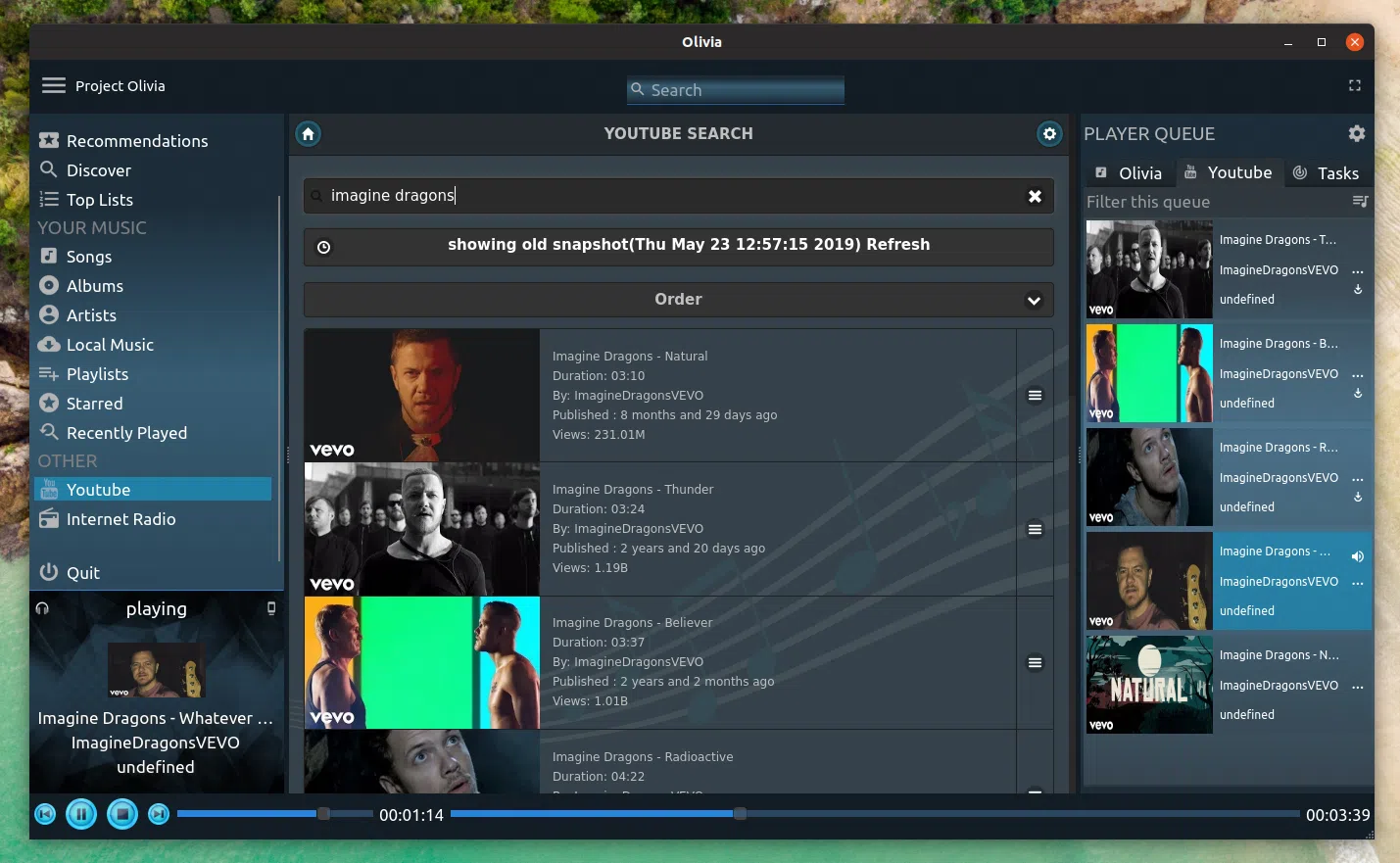 Leitor de música em nuvem Olivia para Linux