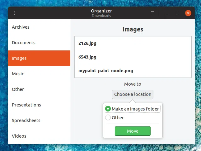 Organizador move arquivos para novo local Linux