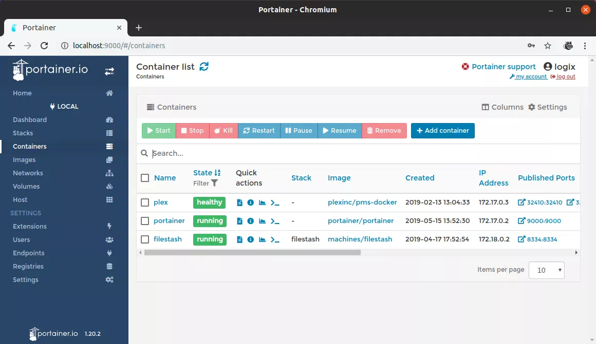 Portainer Docker GUI baseado na web