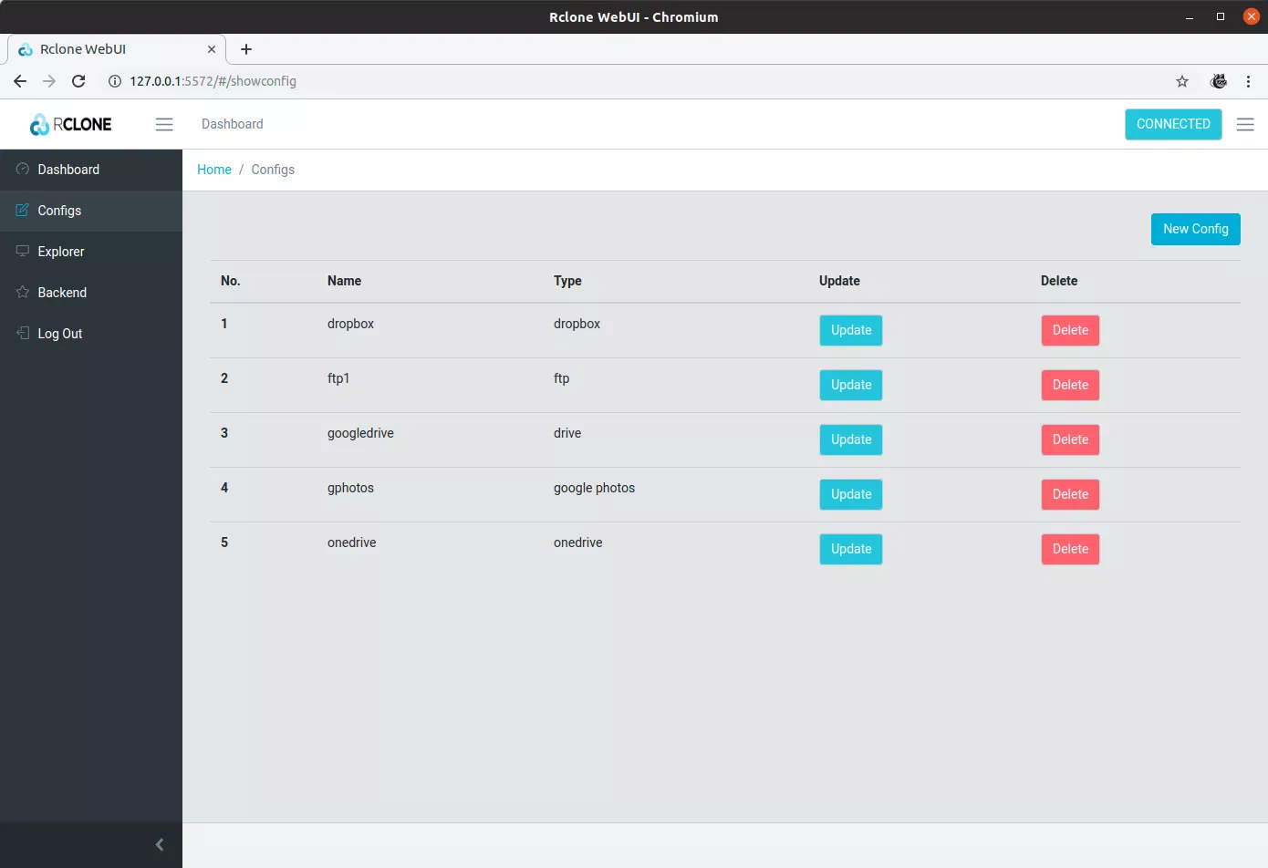 Rclone web UI Configs