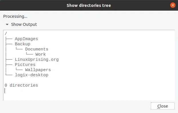 Árvore de diretório do navegador Rclone