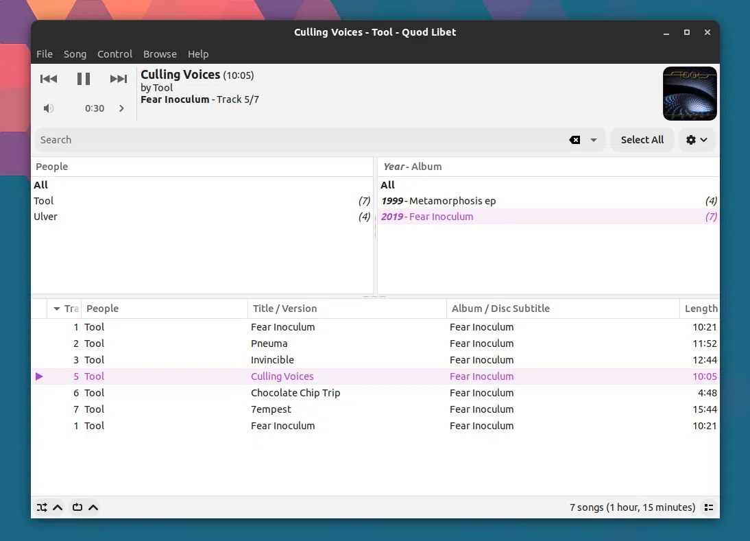 Reprodutor de música Quod Libet no Linux