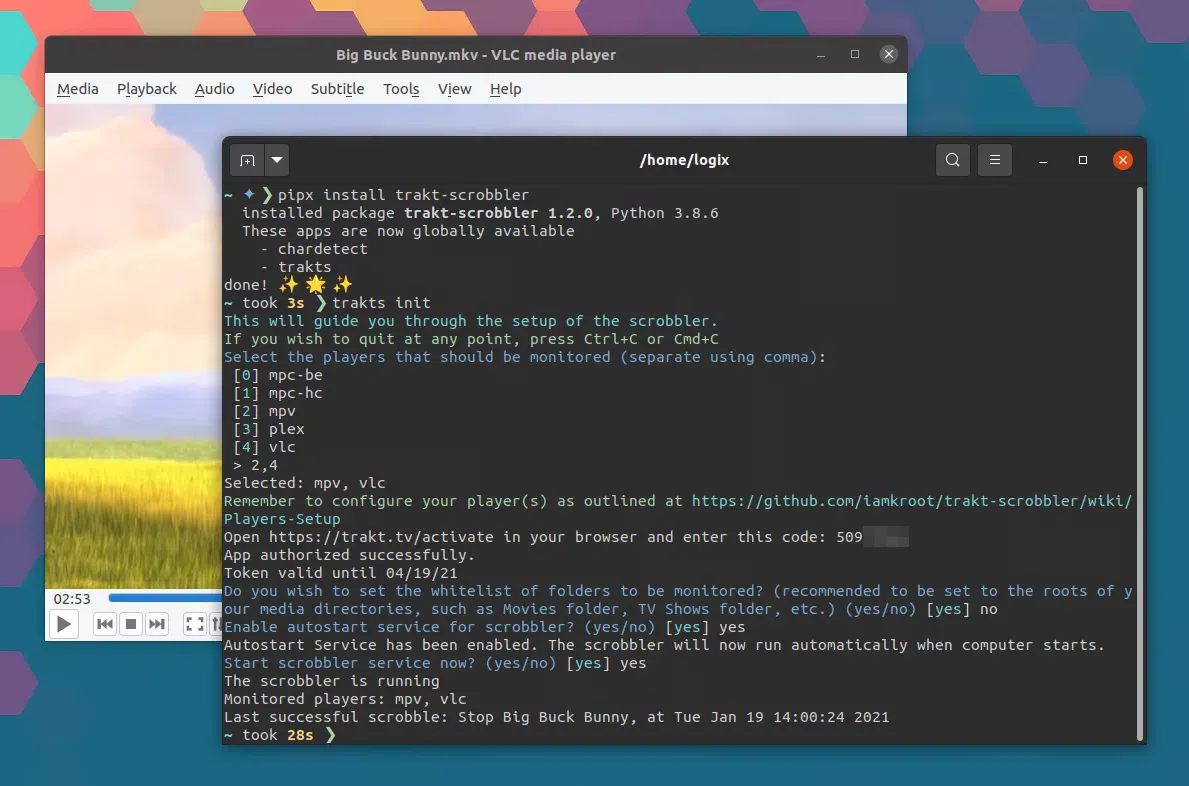 Trakt Scrobbler Linux vlc mpv plex