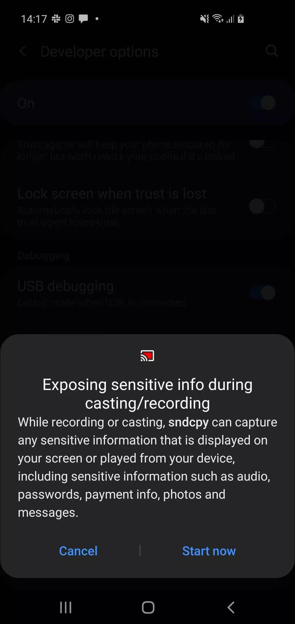 permissão para Android sndcpy