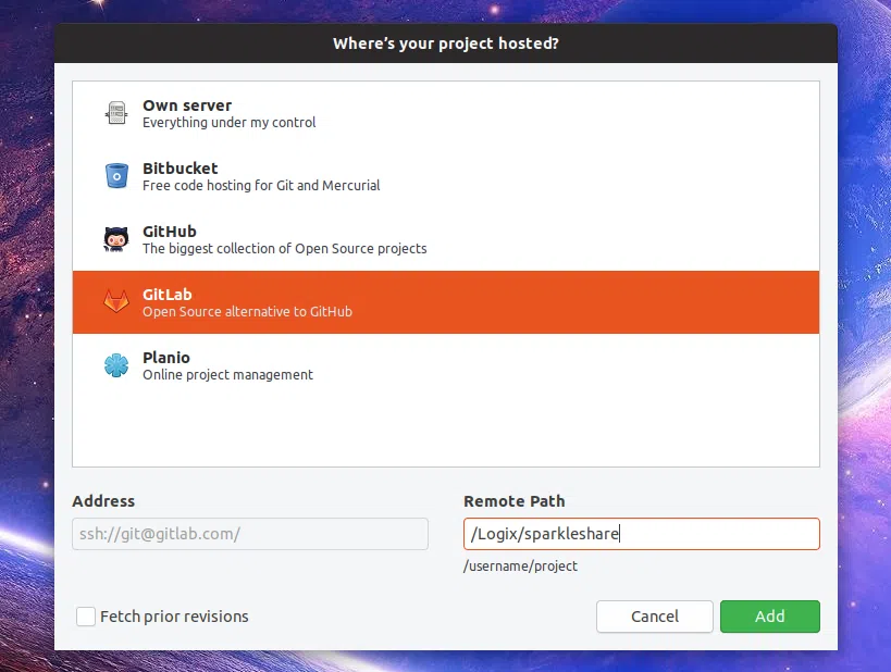 SparkleShare adiciona GitHub ou GitLab