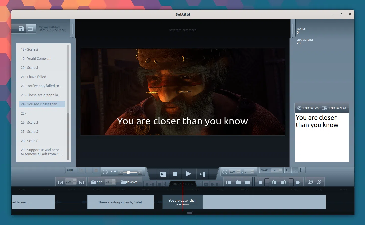 Editor de legendas de legendas para Linux e Windows