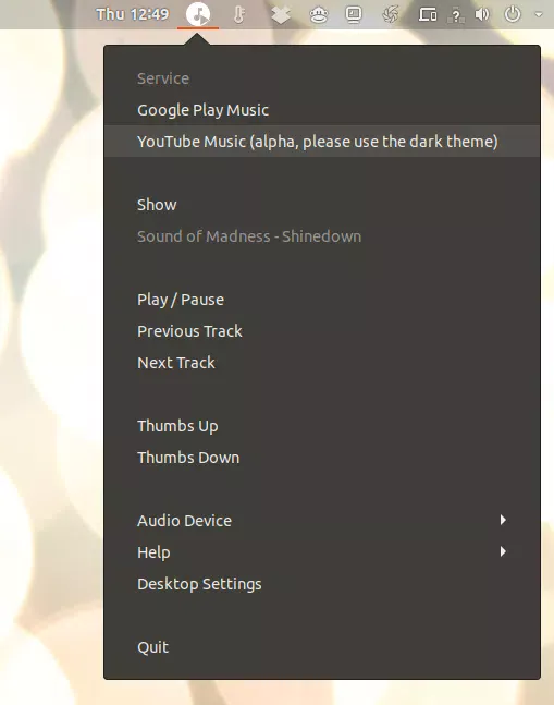 Bandeja do YouTube Music