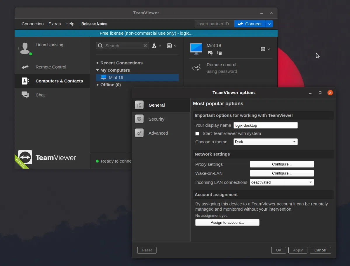 Tema escuro do TeamViewer 14