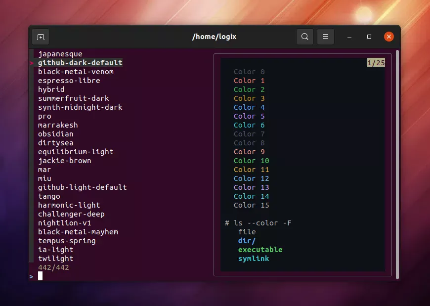 theme.sh seletor de tema de terminal interativo