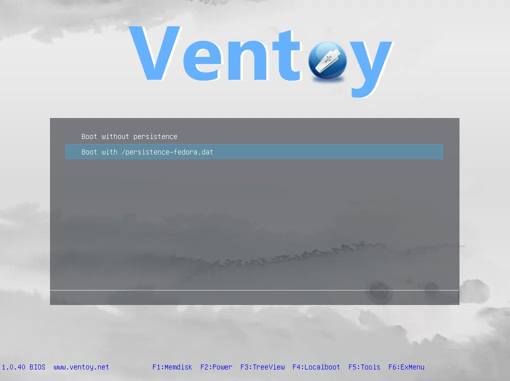 Ventoy Boot Fedora com persistência