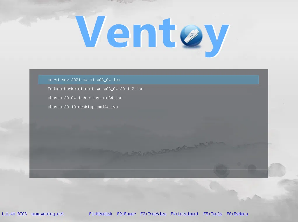 Ventoy Fedora Arch Linux Ubuntu